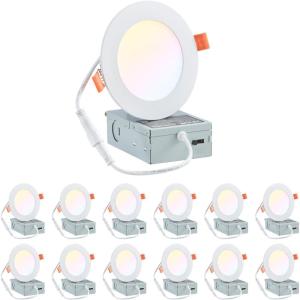 imageVEVOR Landscape Lighting 6W Low Voltage LED Landscape Lights IP66 Waterproof Landscape Spotlights Yard Lawn Garden Pathway Outdoor Lights 12V 24V 450LM Warm White 3000K 12 Pack with ConnectorsIndoorLED Recessed Ceiling Light