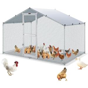 imageVEVOR Large Metal Chicken Coop with Run Walkin Chicken Coop for Yard with Waterproof Cover 65 x 98 x 65 ft Spire Roof Large Poultry Cage for Hen House Duck Coop and Rabbit RunSpire Roof with Split Door