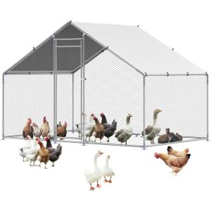 imageVEVOR Large Metal Chicken Coop with Run Walkin Chicken Coop for Yard with Waterproof Cover 65 x 98 x 65 ft Spire Roof Large Poultry Cage for Hen House Duck Coop and Rabbit RunSpire Roof