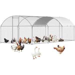imageVEVOR Large Metal Chicken Coop with Run Walkin Chicken Coop for Yard with Waterproof Cover 65 x 98 x 65 ft Spire Roof Large Poultry Cage for Hen House Duck Coop and Rabbit RunDome Roof