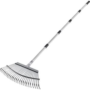 imageVEVOR Leaf Rake 25 Metal Tines Adjustable Garden Rake for Lawns with 183 Inch Wide Head ampamp 364728 Inch Long Handle Heavy Duty Stainless Steel Small Leaves Tool for Gardening Camping Yard Grass18in width