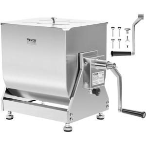 imageVEVOR Manual Meat Mixer 15 Pound Capacity Tank Meat Processing Equipment Stainless Steel Meat Mixer Sausage Mixer Machine with Lid and Handle Ground Beef Hand Mixer SilverBX40T