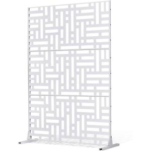 imageVEVOR Metal Privacy Screen 47quot W x 72quot H Outdoor Privacy Screens 5Panel Freestanding Outdoor Divider with Stand Decorative Garden Steel Privacy Fence for Balcony Patio Indoor Room BlackWhite Street