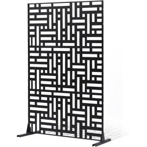 imageVEVOR Metal Privacy Screen 47quot W x 72quot H Outdoor Privacy Screens 5Panel Freestanding Outdoor Divider with Stand Decorative Garden Steel Privacy Fence for Balcony Patio Indoor Room BlackBlack Street