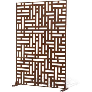 imageVEVOR Metal Privacy Screen 47quot W x 72quot H Outdoor Privacy Screens 5Panel Freestanding Outdoor Divider with Stand Decorative Garden Steel Privacy Fence for Balcony Patio Indoor Room BlackBrown Street