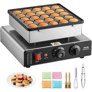 imageVEVOR Mini Pancake Maker 25PCS 43mm Diameter Dutch Muffin Waffle Baker Nonstick Stainless Steel Poffertjes Grill Commercial Electric Dorayaki Machine Temp ampamp Time Control Home Kitchen Restaurant25pcs