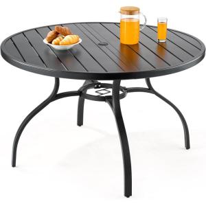 imageVEVOR Outdoor Patio Dining Table 41 inch Round WoodLike Steel Slat Backyard Bistro Coffee Tables for 4 with 15 in Umbrella Hole Outside AllWeather Large Furniture for Lawn Garden Porch47 inch
