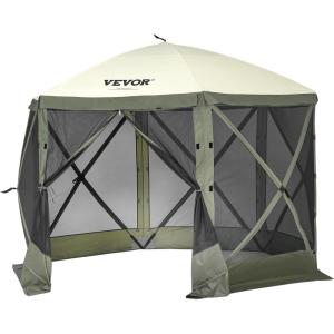 imageVEVOR Pop Up Gazebo Screen Tent 6 Sided Canopy Sun Shelter with 6 Removable Privacy Wind Cloths ampamp Mesh Windows 10x10FT Quick Set Screen Tent with Mosquito Netting Army GreenArmy Green