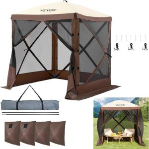 imageVEVOR Pop Up Gazebo Screen Tent 6 Sided Canopy Sun Shelter with 6 Removable Privacy Wind Cloths ampamp Mesh Windows 10x10FT Quick Set Screen Tent with Mosquito Netting Army GreenBrown