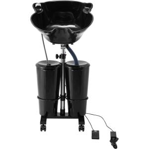 imageVEVOR Portable Shampoo Bowl Shampoo Sink for Washing Hair with Electric Pump Includes 2 Buckets 2 Showerheads Drain Hose Height and Angle Adjustable Portable Wash Bowl for Home Salon Use BlackHair sink wdouble bucket  foot switch