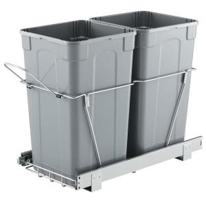 imageVEVOR PullOut Trash Can 27 QT x2 Double Under Mount Kitchen Waste Container Heavy Duty Garbage Recycling Bin with Door Kit and Soft Close Slide for Kitchen Cabinet Sink Under Counter Grey54QT27QTx2