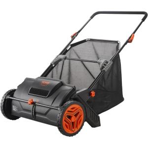 imageVEVOR Push Lawn Sweeper 21inch Leaf ampamp Grass Collector Heavy Duty Thickened Steel Durable to Use with Large Capacity 35 cu ft Mesh Collection Hopper Bag 2 Spinning Brushes21 inch