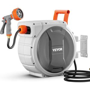 imageVEVOR Retractable Garden Hose Reel 12 Inch x 65 ft Wall Mounted Heavy Duty Garden Hose Reel with 9 Patterns Nozzle Any Length Lock Upgraded Slow Return System and 180Swivel Bracket145ft