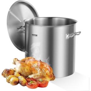 imageVEVOR Stainless Steel Stockpot 84 Quart Large Cooking Pots Cookware Sauce Pot with Basket Lid and Handle Heavy Duty Commercial Grade Stock Pot Sanding Treatment for Large Groups Events Silver53 Quarts