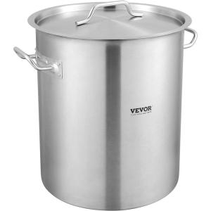 imageVEVOR Stainless Steel Stockpot 84 Quart Large Cooking Pots Cookware Sauce Pot with Basket Lid and Handle Heavy Duty Commercial Grade Stock Pot Sanding Treatment for Large Groups Events Silver42 Quarts