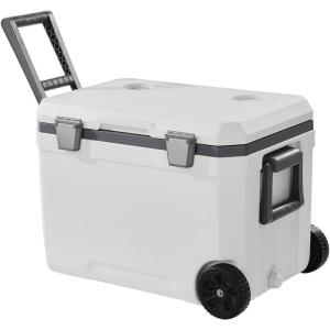 imageVEVOR UltraLight Hard Cooler Ice Retention Cooler with Heavy Duty Handle Ice Chest Lunch Box for Camping Travel Outdoor Keeps Cool for up to 6 Days 30 Lighter Than Rotomolded Coolers45QT with wheels