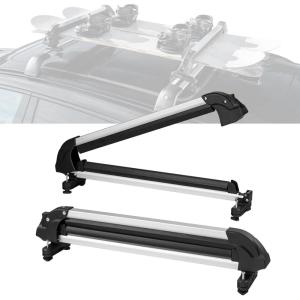 imageVEVOR Universal Car Roof Rack  Fit Most Crossbars Carry up to 6 Pairs of Skis or 4 Snowboards Aluminum Snowboard Ski Rack with Lock ampamp Rubber Padding