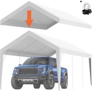 imageVEVOR Upgraded 10x20 FT Heavy Duty Carport Canopy with Rollup Windows AllSeason Portable Garage with Removable Sidewalls ampamp Doors 12 Stakes ampamp 12 Ropes Car Tent for Car Truck Boat EquipmentTop Cover  White