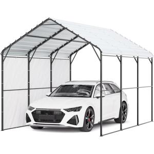 imageVEVOR Upgraded 10x20 FT Heavy Duty Carport Canopy with Rollup Windows AllSeason Portable Garage with Removable Sidewalls ampamp Doors 12 Stakes ampamp 12 Ropes Car Tent for Car Truck Boat EquipmentMetal Carport  White