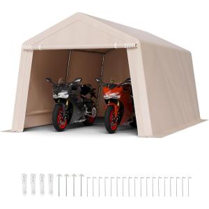 imageVEVOR Upgraded 10x20 FT Heavy Duty Carport Canopy with Rollup Windows AllSeason Portable Garage with Removable Sidewalls ampamp Doors 12 Stakes ampamp 12 Ropes Car Tent for Car Truck Boat EquipmentCarport with Sidewall  Beige