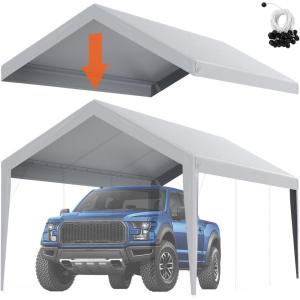 imageVEVOR Upgraded 10x20 FT Heavy Duty Carport Canopy with Rollup Windows AllSeason Portable Garage with Removable Sidewalls ampamp Doors 12 Stakes ampamp 12 Ropes Car Tent for Car Truck Boat EquipmentTop Cover  Gray