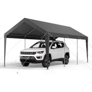 imageVEVOR Upgraded 10x20 FT Heavy Duty Carport Canopy with Rollup Windows AllSeason Portable Garage with Removable Sidewalls ampamp Doors 12 Stakes ampamp 12 Ropes Car Tent for Car Truck Boat EquipmentPE Carport  Gray