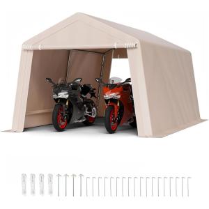 imageVEVOR Upgraded 10x20 FT Heavy Duty Carport Canopy with Rollup Windows AllSeason Portable Garage with Removable Sidewalls ampamp Doors 12 Stakes ampamp 12 Ropes Car Tent for Car Truck Boat EquipmentPE Carport with Sidewall  Beige
