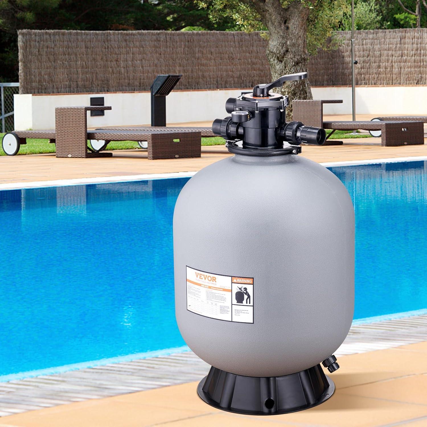 imageVEVOR Sand Filter 19inch Up to 45 GPM Flow Rate Above Inground Swimming Pool Sand Filter System with 7Way MultiPort Valve Filter Backwash Rinse Recirculate Waste Winter Closed Functions24 inch