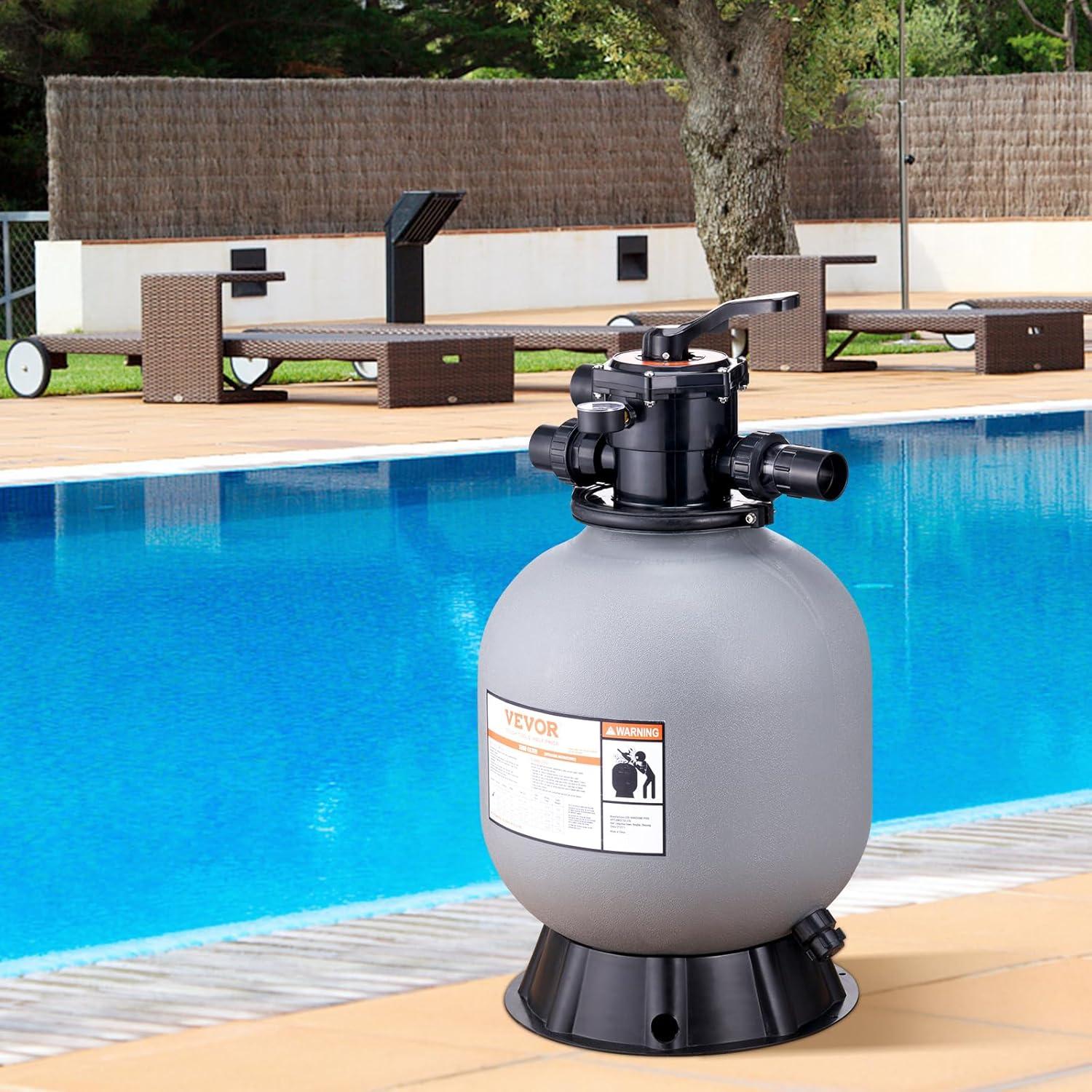 imageVEVOR Sand Filter 19inch Up to 45 GPM Flow Rate Above Inground Swimming Pool Sand Filter System with 7Way MultiPort Valve Filter Backwash Rinse Recirculate Waste Winter Closed Functions19 inch