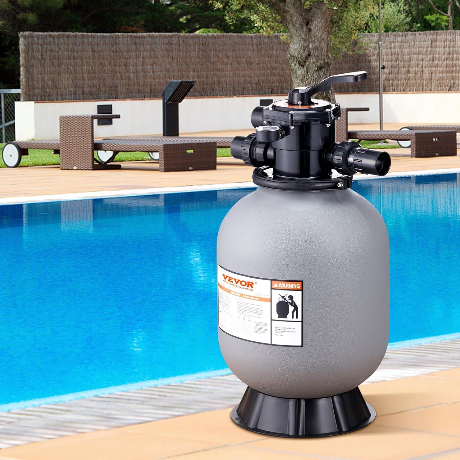 imageVEVOR Sand Filter 19inch Up to 45 GPM Flow Rate Above Inground Swimming Pool Sand Filter System with 7Way MultiPort Valve Filter Backwash Rinse Recirculate Waste Winter Closed Functions16 inch