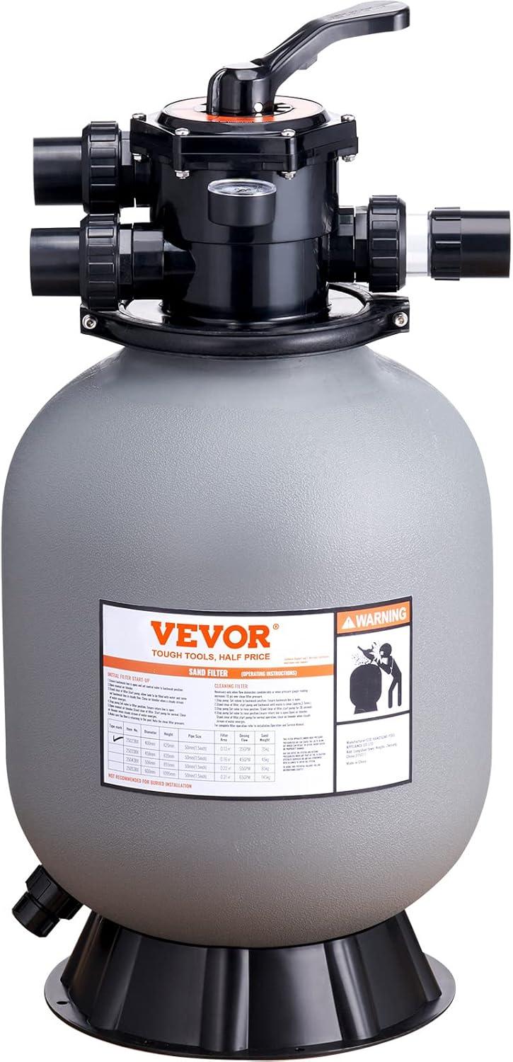 imageVEVOR Sand Filter 19inch Up to 45 GPM Flow Rate Above Inground Swimming Pool Sand Filter System with 7Way MultiPort Valve Filter Backwash Rinse Recirculate Waste Winter Closed Functions16 inch