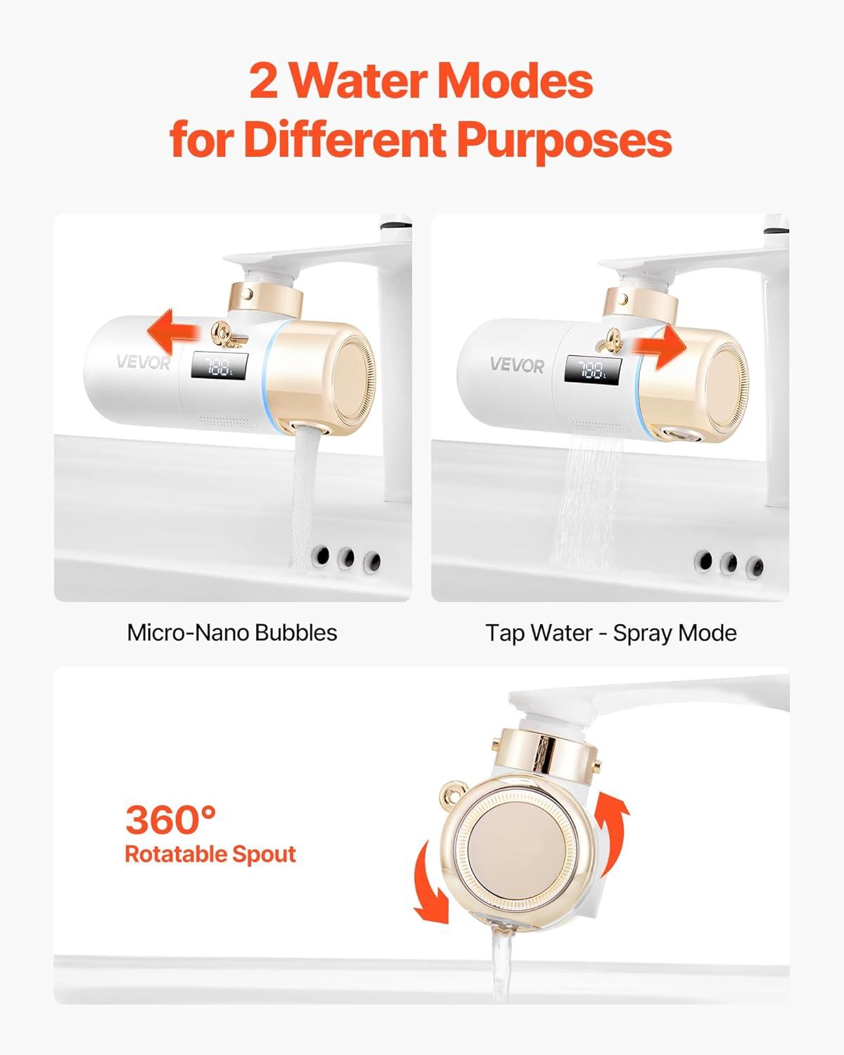 imageVEVOR Skincare Water Filter Faucet Mount Water Filters with MicroNano Bubble for Skin Sink Tap Purifier Removes Chlorine with 1 Filter for Kitchen and Bathroom Faucets White  Gold