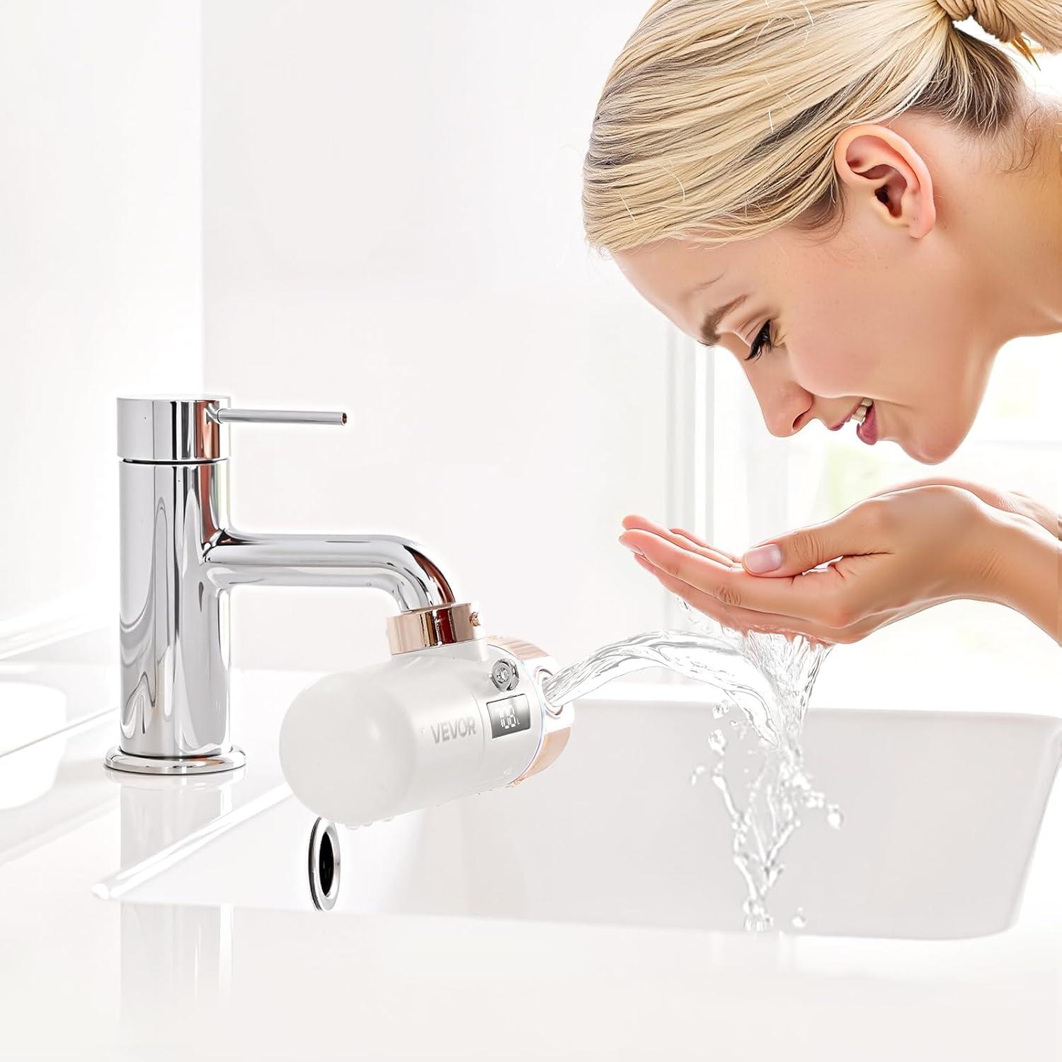 imageVEVOR Skincare Water Filter Faucet Mount Water Filters with MicroNano Bubble for Skin Sink Tap Purifier Removes Chlorine with 1 Filter for Kitchen and Bathroom Faucets White  Gold