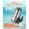 imageVEVOR 1 HP Submersible Sump Pump 5500 GPH Stainless Steel Submersible Sewage Dirty Clean Water Pump with Automatic Float Switch Long Cord 30 ft Max Lift for Pools Garden Pond Flooded Areas