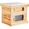 imageVEVOR 10 Frame Deep Brood Bee Hive Box Bee Box Dipped in 100 Beeswax Langstroth Beehive Kit with 10 Frames and Foundations Sheets and Transparent Acrylic Windows for Beekeeping SupplementDeep Box x 1 Medium Box x 1