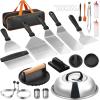 imageVEVOR 28PCS Griddle Accessories Kit Flat Top Grill Accessory Enlarged Spatula Gift Set Stainless Steel Grilling Tools with Basting Cover Tong Burger Press Carry Bag for Outdoor BBQ Teppanyaki