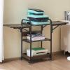 imageVEVOR 3 Tier Movable Heat Press Table Foldable Heat Transfer Machine Stand with Vinyl Roll Holder Heavy Duty Rolling Metal Workbench for DIY Sublimation Transfer Machine and Printer3 Tier  Brown With Charge Station