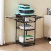 imageVEVOR 3 Tier Movable Heat Press Table Foldable Heat Transfer Machine Stand with Vinyl Roll Holder Heavy Duty Rolling Metal Workbench for DIY Sublimation Transfer Machine and Printer4 Tier  Brown With Charge Station