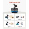 imageVEVOR 5 in 1 Heat Press Machine Heat Transfer Machine with 30 oz Tumbler Press 15 x 15 inch 360 Swing Away TShirt Pressing Fast Even Heating for TShirtsMugsPlatesHats BlackBlue5in112x15Black
