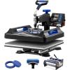 imageVEVOR 5 in 1 Heat Press Machine Heat Transfer Machine with 30 oz Tumbler Press 15 x 15 inch 360 Swing Away TShirt Pressing Fast Even Heating for TShirtsMugsPlatesHats BlackBlue5 in 1 Blue15x1530OZ