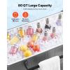 imageVEVOR 80QT Rolling Ice Chest Holds up to 50 Bottles  110 Cans Portable Patio Party Bar Drink Cooler Cart with Bottom Shelf ampamp Foldable Side Shelves Beverage Pool with Swivel Wheels ampamp Bottle Opener