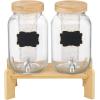 imageVEVOR Beverage Dispenser 2 Pack 1 Gallon Drink Dispensers for Parties Glass Juice Dispenser with Wood Stand Stainless Steel Spigot Infuser Iced Tea Lemonade Juice Water Dispensers for Parties1Gal 2Pack