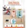 imageVEVOR Beverage Dispenser 2 Pack 1 Gallon Drink Dispensers for Parties Glass Juice Dispenser with Wood Stand Stainless Steel Spigot Infuser Iced Tea Lemonade Juice Water Dispensers for Parties2Gal 2Pack