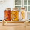 imageVEVOR Beverage Dispenser 2 Pack 1 Gallon Drink Dispensers for Parties Glass Juice Dispenser with Wood Stand Stainless Steel Spigot Infuser Iced Tea Lemonade Juice Water Dispensers for Parties1Gal 3Pack