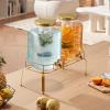 imageVEVOR Beverage Dispenser 2 Pack 1 Gallon Drink Dispensers for Parties Glass Juice Dispenser with Wood Stand Stainless Steel Spigot Infuser Iced Tea Lemonade Juice Water Dispensers for Parties2Gal 2Pack