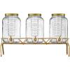 imageVEVOR Beverage Dispenser 2 Pack 1 Gallon Drink Dispensers for Parties Glass Juice Dispenser with Wood Stand Stainless Steel Spigot Infuser Iced Tea Lemonade Juice Water Dispensers for Parties2Gal 3Pack