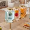 imageVEVOR Beverage Dispenser 2 Pack 1 Gallon Drink Dispensers for Parties Glass Juice Dispenser with Wood Stand Stainless Steel Spigot Infuser Iced Tea Lemonade Juice Water Dispensers for Parties2Gal 3Pack