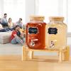imageVEVOR Beverage Dispenser 2 Pack 1 Gallon Drink Dispensers for Parties Glass Juice Dispenser with Wood Stand Stainless Steel Spigot Infuser Iced Tea Lemonade Juice Water Dispensers for Parties1Gal 2Pack
