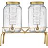 imageVEVOR Beverage Dispenser 2 Pack 1 Gallon Drink Dispensers for Parties Glass Juice Dispenser with Wood Stand Stainless Steel Spigot Infuser Iced Tea Lemonade Juice Water Dispensers for Parties2Gal 2Pack