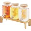 imageVEVOR Beverage Dispenser 2 Pack 1 Gallon Drink Dispensers for Parties Glass Juice Dispenser with Wood Stand Stainless Steel Spigot Infuser Iced Tea Lemonade Juice Water Dispensers for Parties1Gal 3Pack